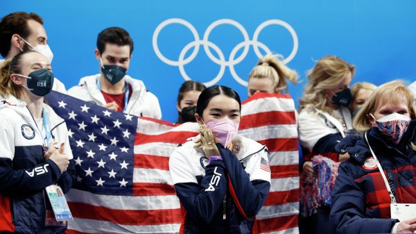 2022 Beijing Olympics - Figure Skating - Team Event - Women Single Skating - Free Skating - Capital Indoor Stadium, Beijing, China - February 7, 2022. Karen Chen of the United States reacts after her performance. - Sputnik International