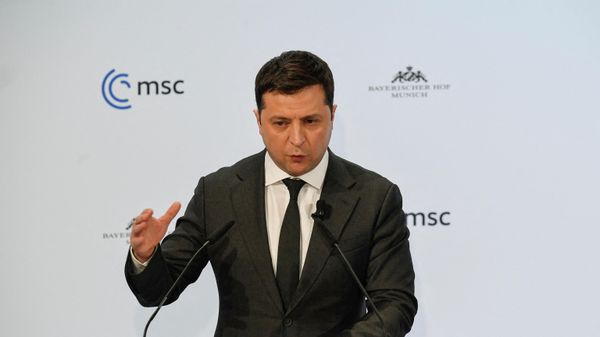 Ukrainian President Volodymyr Zelensky speaks at the Munich Security Conference (MSC) in Munich, southern Germany, on February 19, 2022.  - Sputnik International