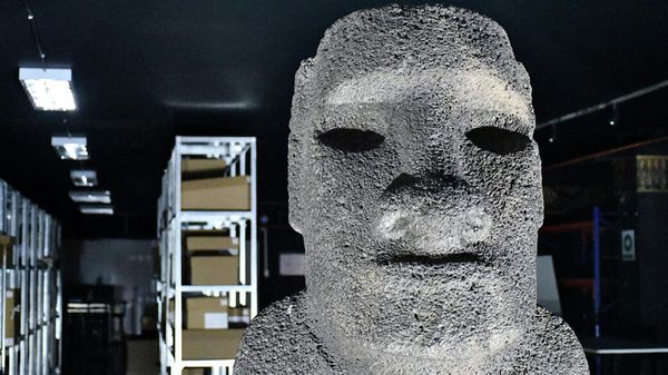 View of the Moai Tau, a statue from Easter Island, displayed at the Natural History Museum in Santiago, on February 21, 2022, before it is returned. - Sputnik International