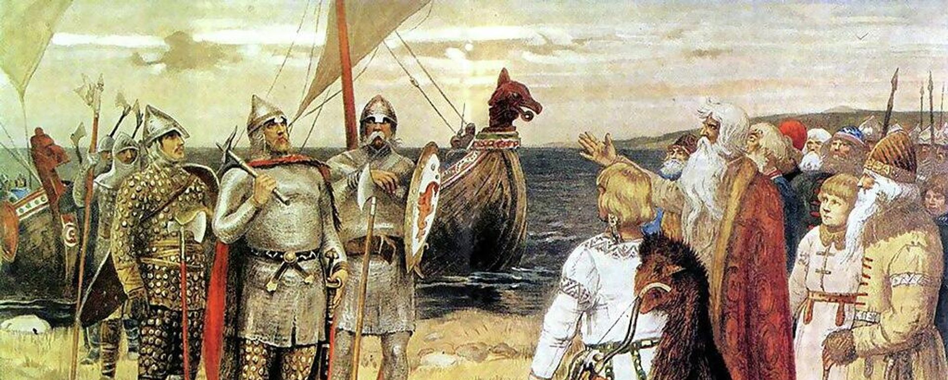 The Invitation of the Varangians: Rurik and his brothers arrive in Staraya Ladoga, by Viktor Mikhaylovich Vasnetsov - Sputnik International, 1920, 22.02.2022