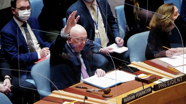 Russia's Ambassador to the United Nations Vassily Nebenzia votes during a United Nations Security Council meeting, on a resolution regarding Russia's actions toward Ukraine, at the United Nations Headquarters in New York City, U.S., February 25, 2022. Russia's Ambassador to the United Nations Vassily Nebenzia votes during a United Nations Security Council meeting, on a resolution regarding Russia's actions toward Ukraine, at the United Nations Headquarters in New York City, U.S., February 25, 2022. - Sputnik International