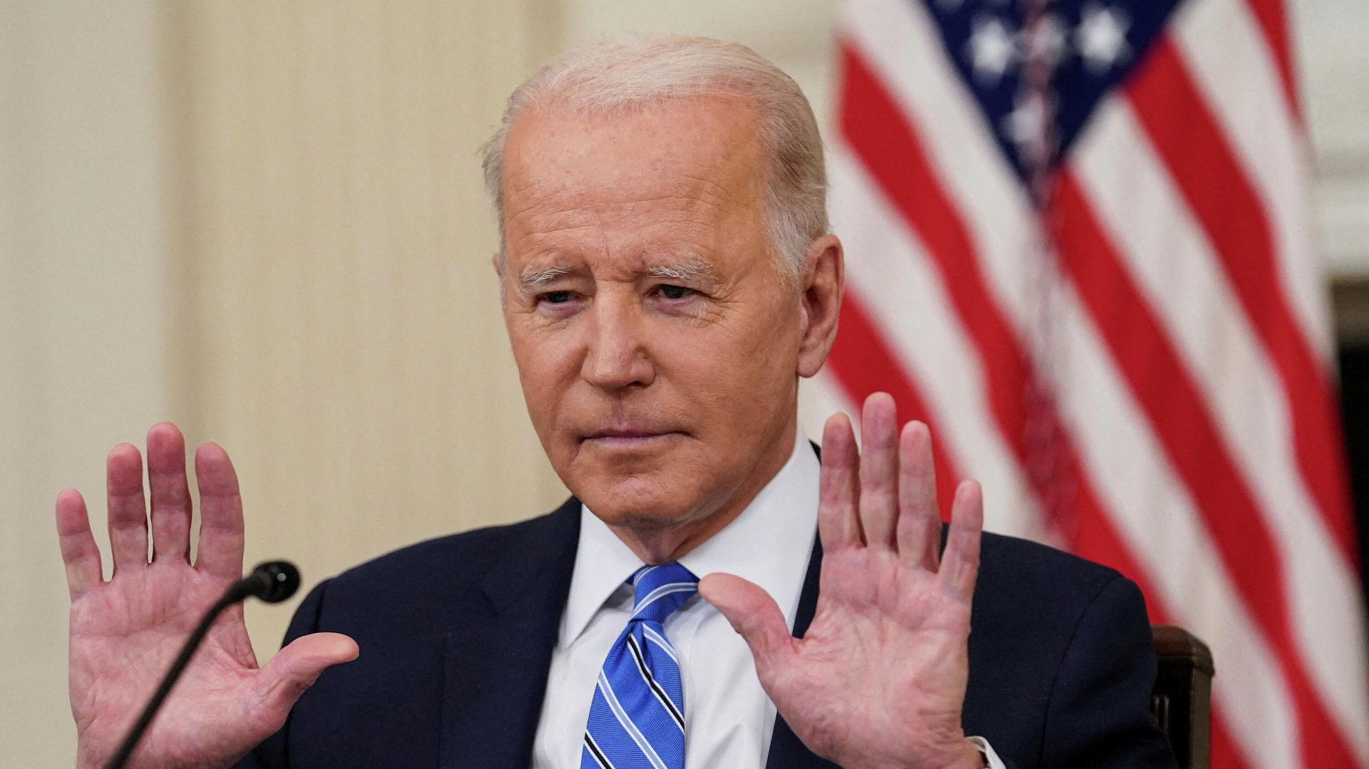U.S. President Joe Biden reacts to questions about U.S. Supreme Court Justice Stephen Breyer after it was reported Breyer will retire at the end of the court's current term, as he hosts chief executives of major U.S. companies at the White House in Washington, U.S., January 26, 2022. U.S. President Joe Biden reacts to questions about U.S. Supreme Court Justice Stephen Breyer after it was reported Breyer will retire at the end of the court's current term, as he hosts chief executives of major U.S. companies at the White House in Washington, U.S., January 26, 2022. - Sputnik International, 1920, 13.03.2022