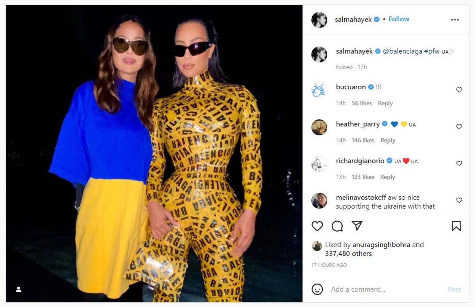 American actress Salma Hayek with Kim Kardashian at Balenciaga's show at Paris Fashion Week - Sputnik International, 1920, 07.03.2022