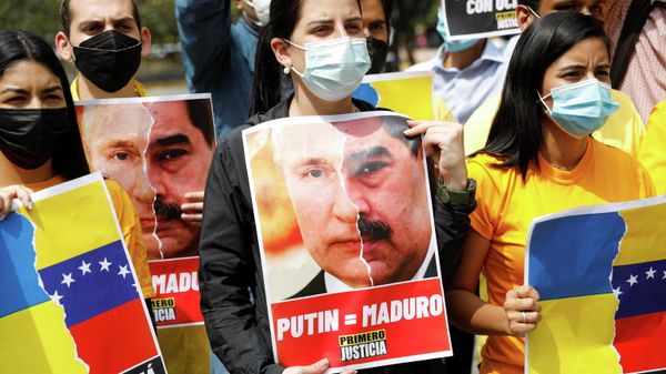 Venezuelan opposition 'Justice First' party demonstration in Caracas against the Russian special military operation in Ukraine - Sputnik International