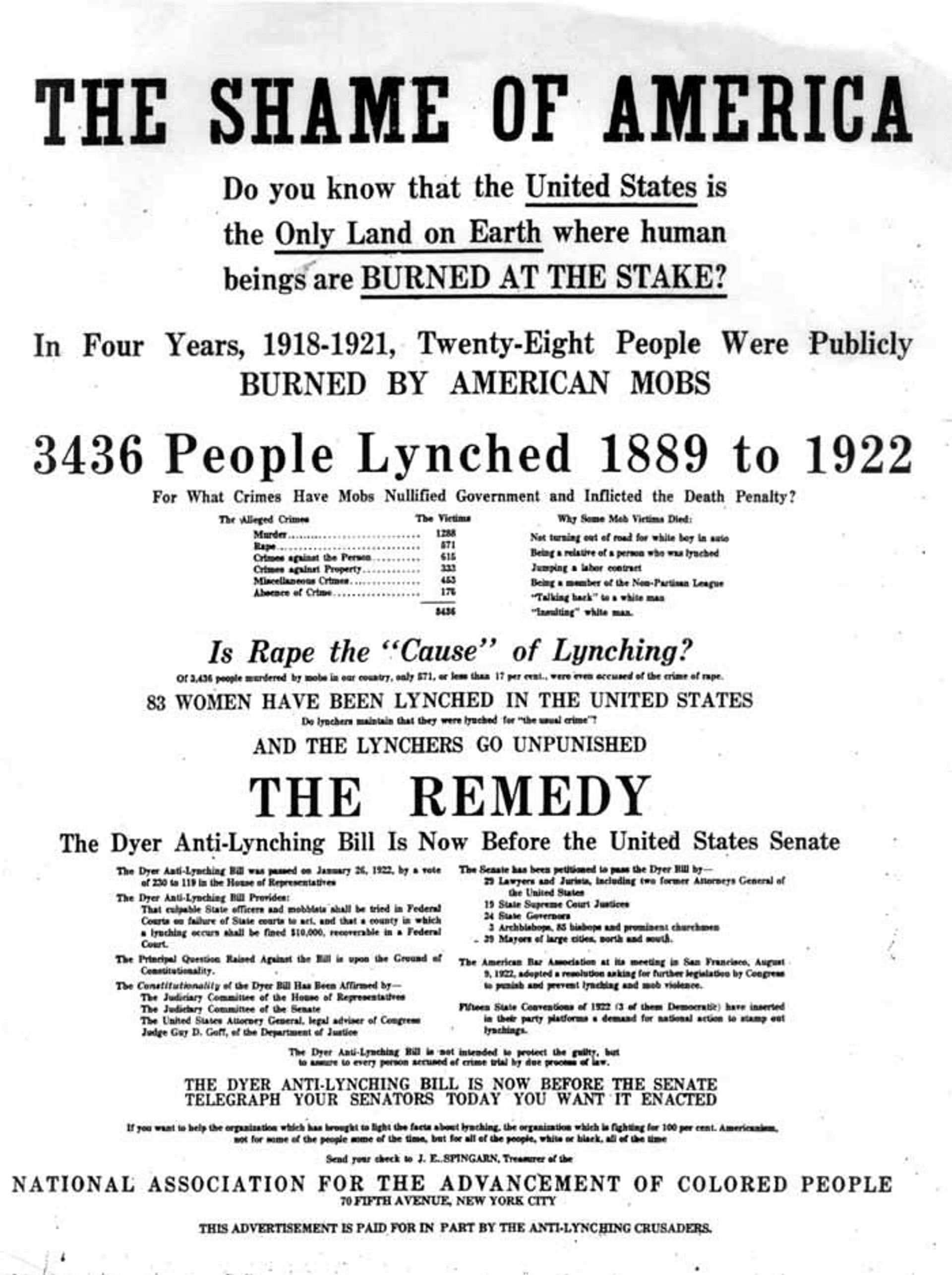 During November, 1922, the NAACP ran this full-page advertisement in the New York Times and other newspapers, pressing for passage of the Dyer anti-lynching bill. During November, 1922, the NAACP ran this full-page advertisement in the New York Times and other newspapers, pressing for passage of the Dyer anti-lynching bill. - Sputnik International, 1920, 11.03.2022