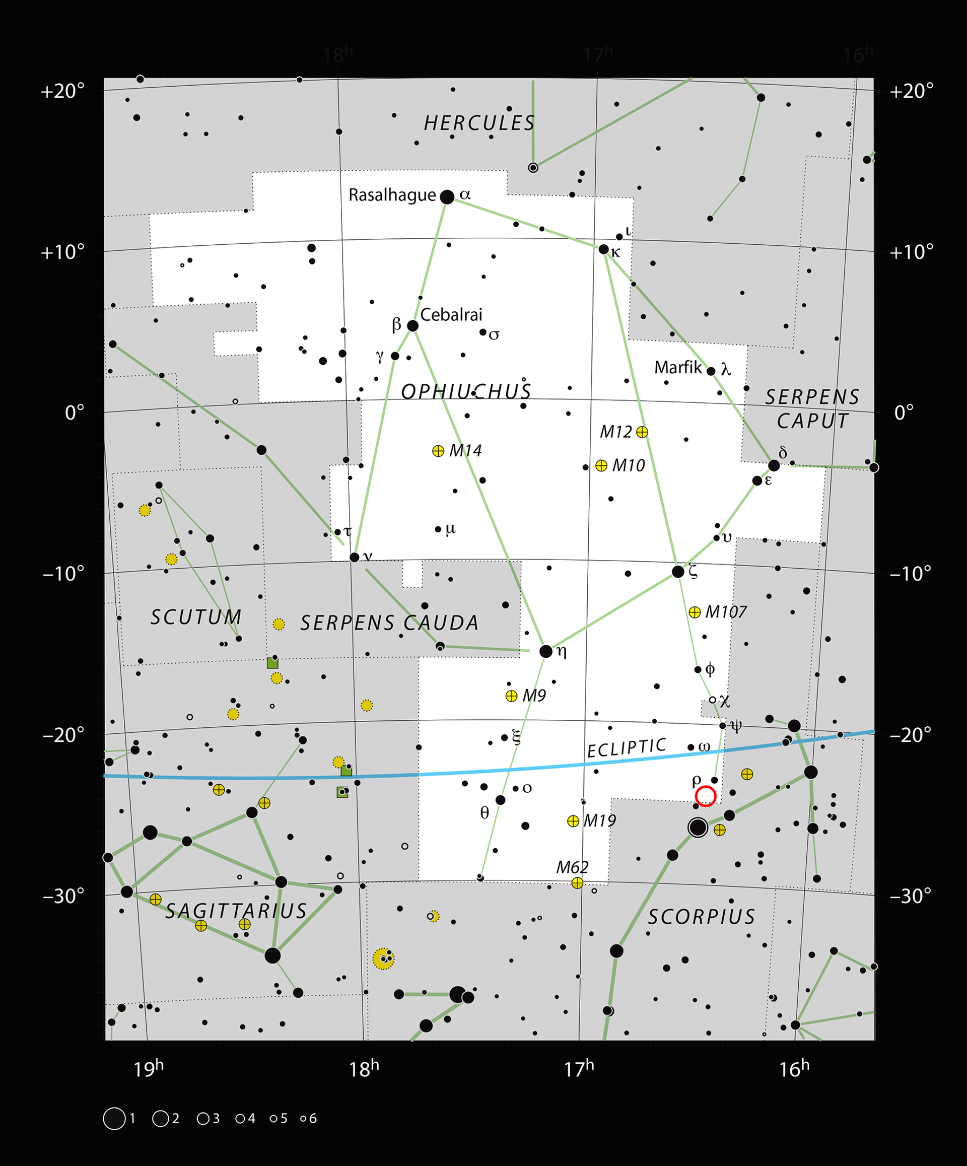 This chart shows the large constellation of Ophiuchus (The Serpent Bearer). Most of the stars that can be seen in a dark sky with the unaided eye are marked. The location of the system Oph-IRS 48 is indicated with a red circle. This chart shows the large constellation of Ophiuchus (The Serpent Bearer). Most of the stars that can be seen in a dark sky with the unaided eye are marked. The location of the system Oph-IRS 48 is indicated with a red circle. - Sputnik International, 1920, 12.03.2022