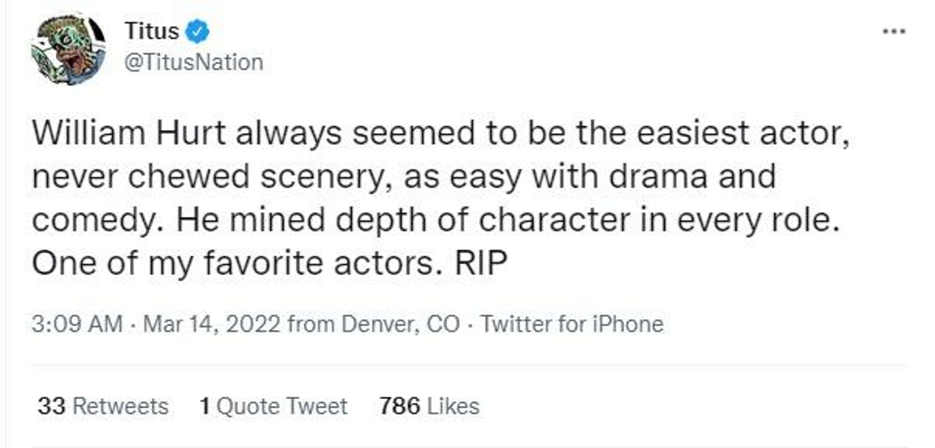 American comedian Titus pour in condolences on veteran Oscar-winning actor William Hurt's demise American comedian Titus pour in condolences on veteran Oscar-winning actor William Hurt's demise - Sputnik International, 1920, 14.03.2022