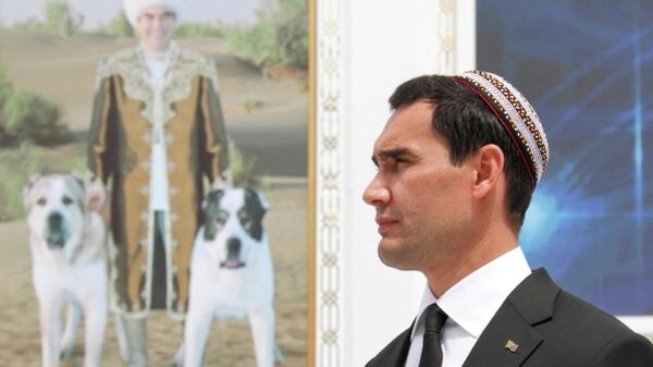 Turkmenistan's Deputy Prime Minister Serdar Berdymukhamedov, son of President Kurbanguly Berdymukhamedov, takes part in celebrations for the national Turkmen Horse Day and the Turkmen Shepherd Dog Day, near Ashgabat, Turkmenistan April 25, 2021 - Sputnik International