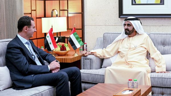 Syrian President Bashar Al-Assad meets Prime Minister and Vice-President of the United Arab Emirates and ruler of Dubai, Sheikh Mohammed bin Rashid al-Maktoum, in Dubai, United Arab Emirates, March 18, 2022. Picture taken March 18, 2022. - Sputnik International