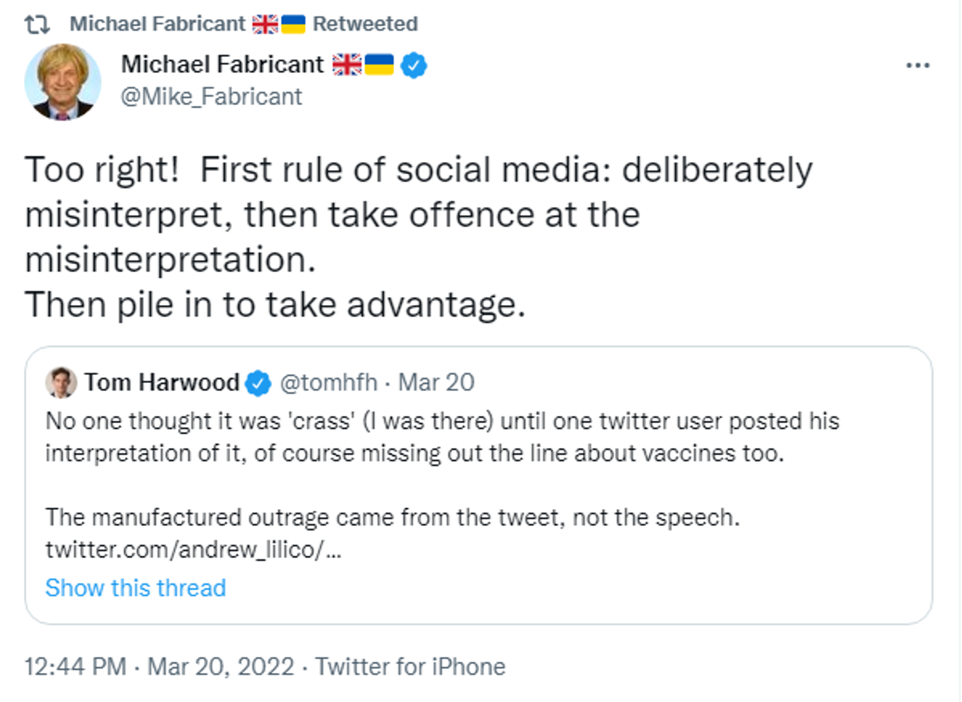 Conservative MP Michael Fabricant defends Prime Minister Boris Johnson - Sputnik International, 1920, 21.03.2022