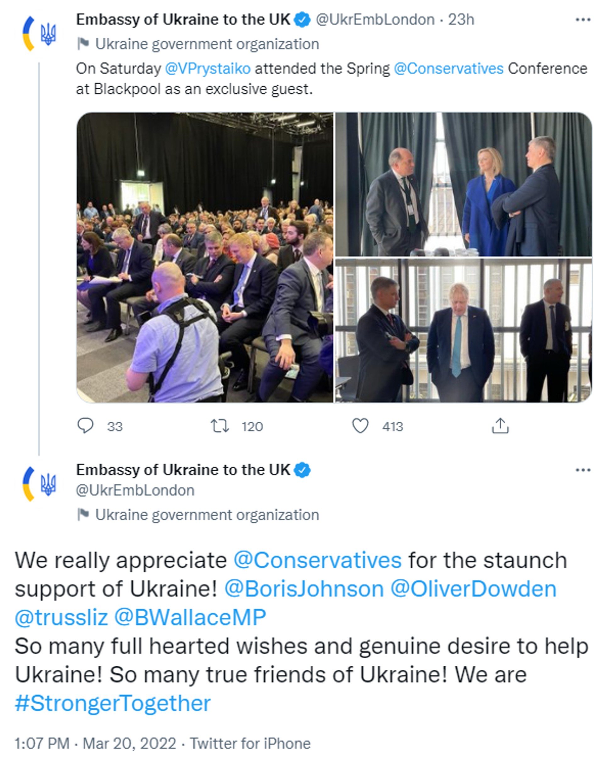 Ukraine's embassy to the UK thanks Prime Minister Boris Johnson for his support in the war with Russia - Sputnik International, 1920, 21.03.2022
