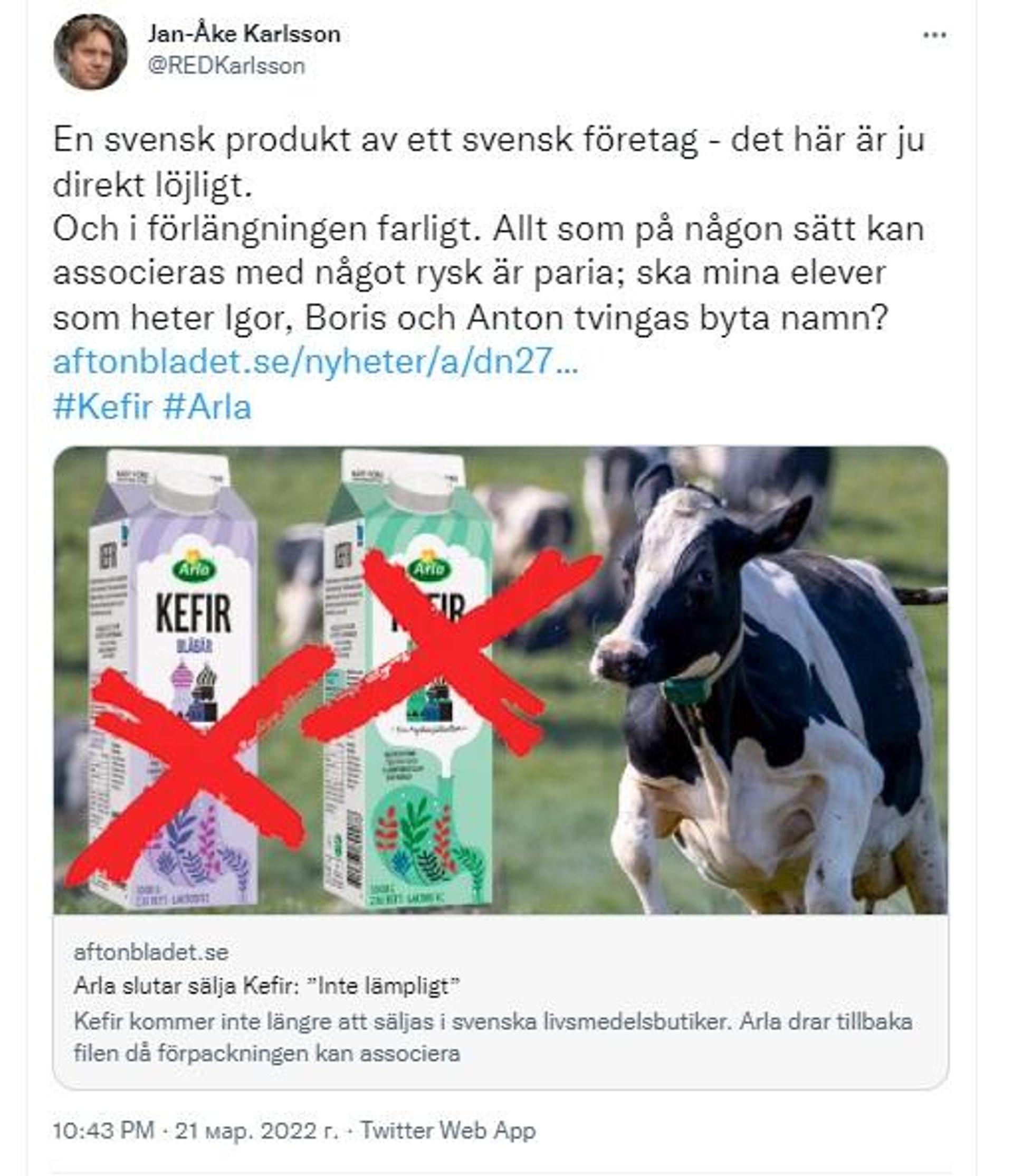 Users discussing Arla's decision to stop Kefir over Russian associations - Sputnik International, 1920, 22.03.2022