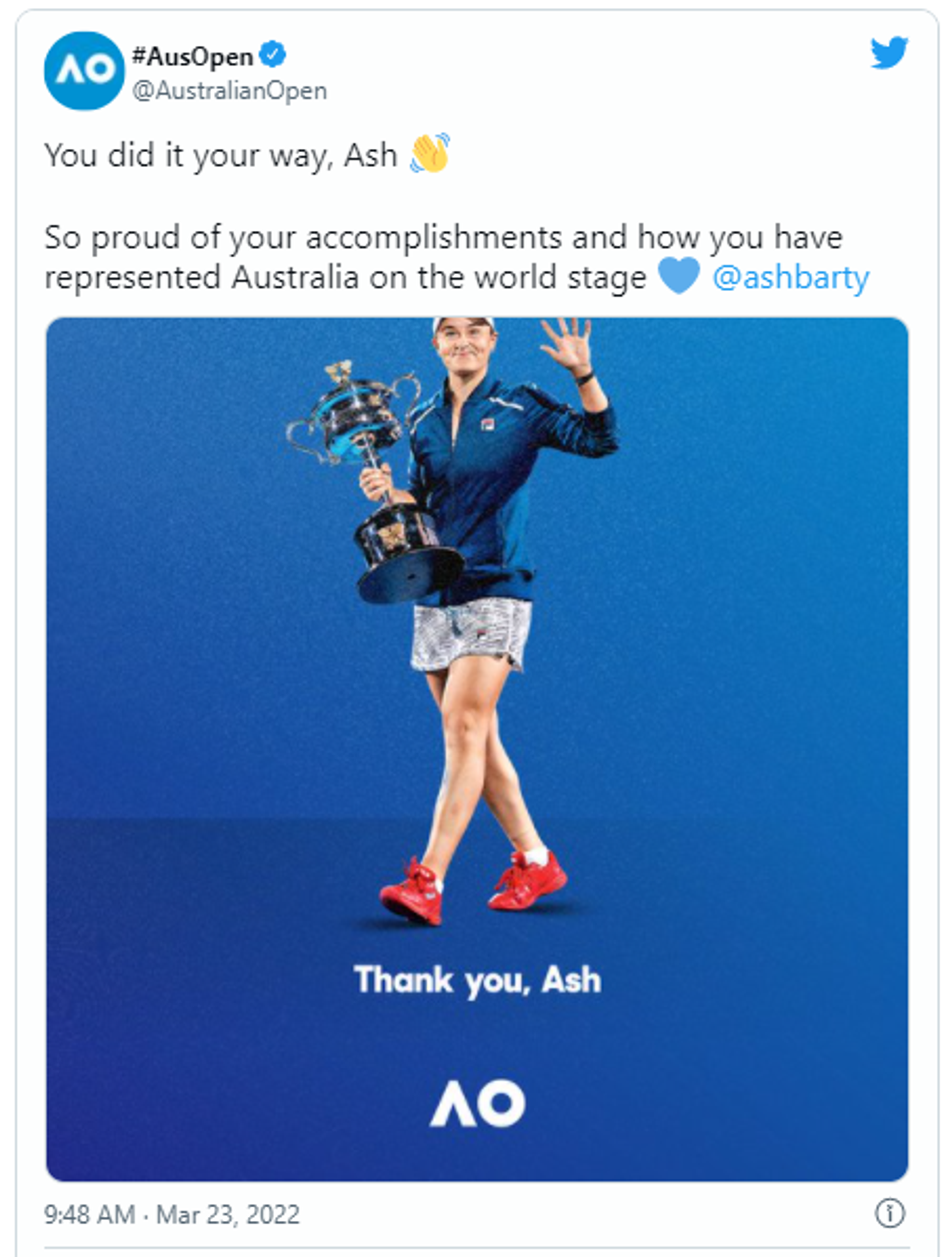 Australian Open tweet screenshot Australian Open tweet screenshot - Sputnik International, 1920, 23.03.2022