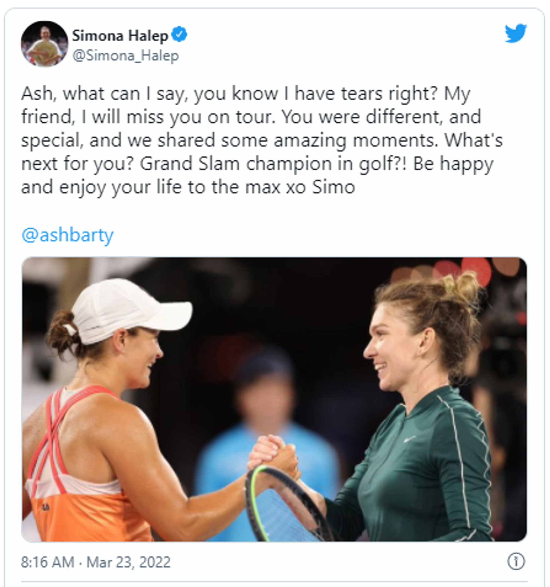 Simona Halep tweet screenshot Simona Halep tweet screenshot - Sputnik International, 1920, 23.03.2022