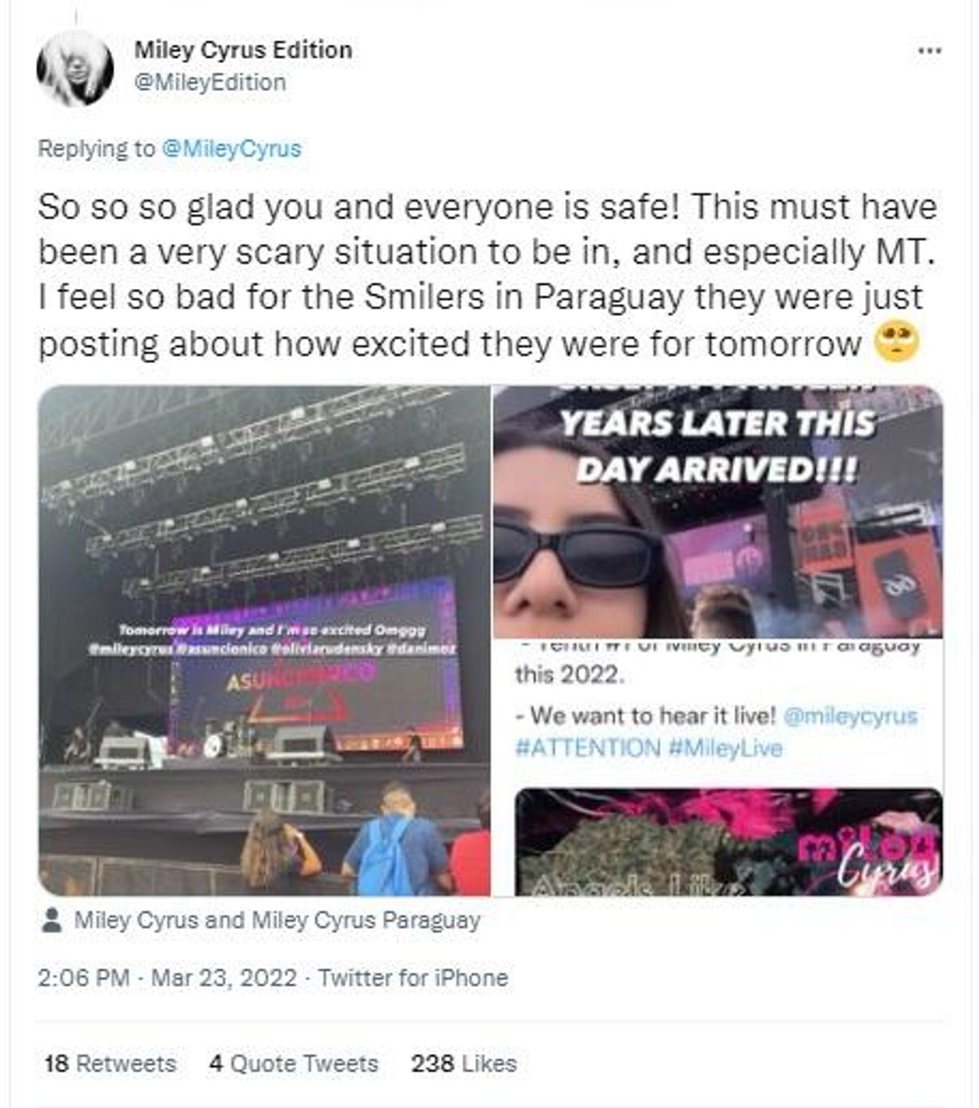A screenshot of Twitter reactions to the cancellation of Miley Cyrus' live performance in Paraguay, South America  - Sputnik International, 1920, 23.03.2022