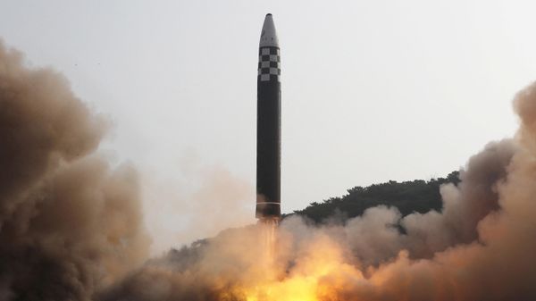 General view during the test firing of what state media report is a North Korean new type of intercontinental ballistic missile (ICBM) in this undated photo released on March 24, 2022 by North Korea's Korean Central News Agency (KCNA). - Sputnik International