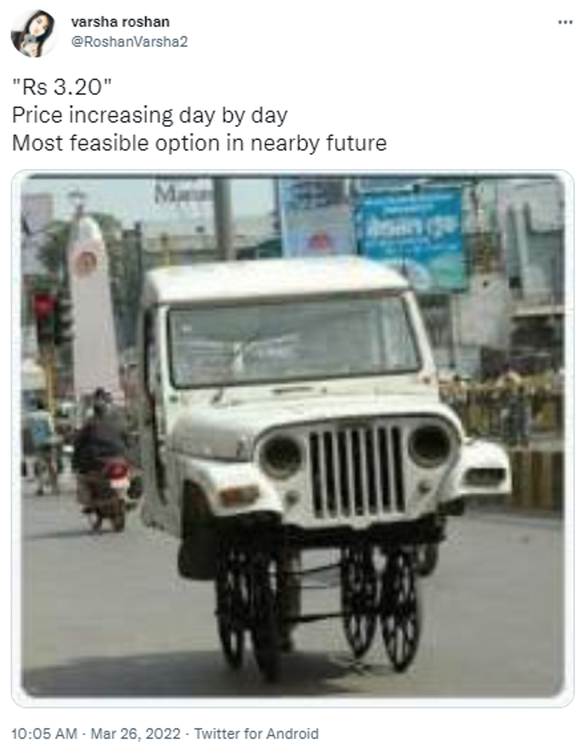 A social media user posts a hilarious photo about the increase in petrol and diesel prices.  - Sputnik International, 1920, 26.03.2022