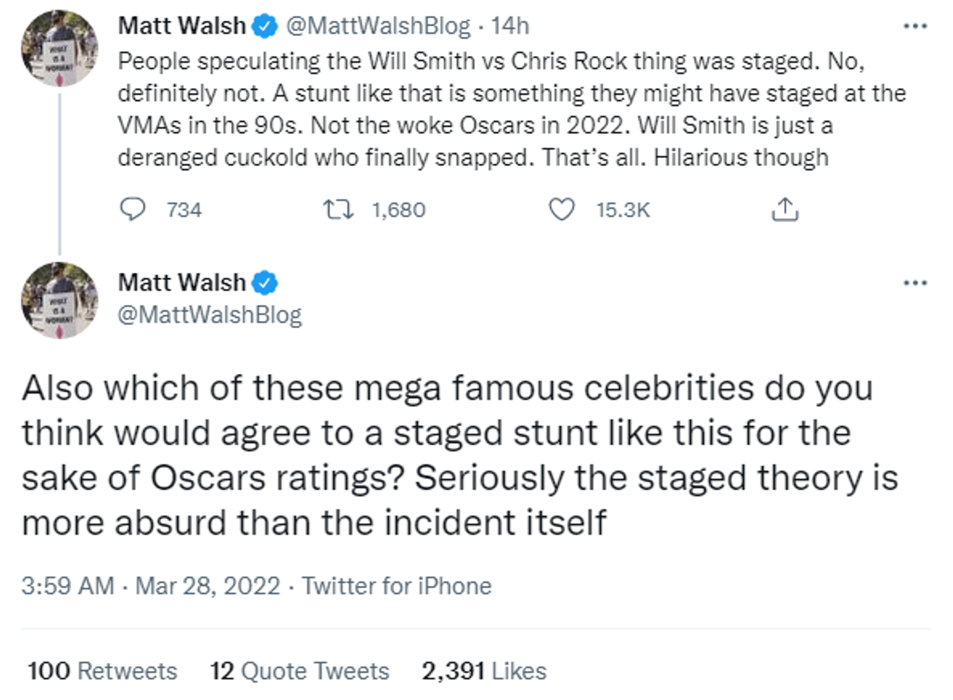 Tweet claiming Will Smith had other motives for slapping Chris Rock at the Oscars - Sputnik International, 1920, 28.03.2022