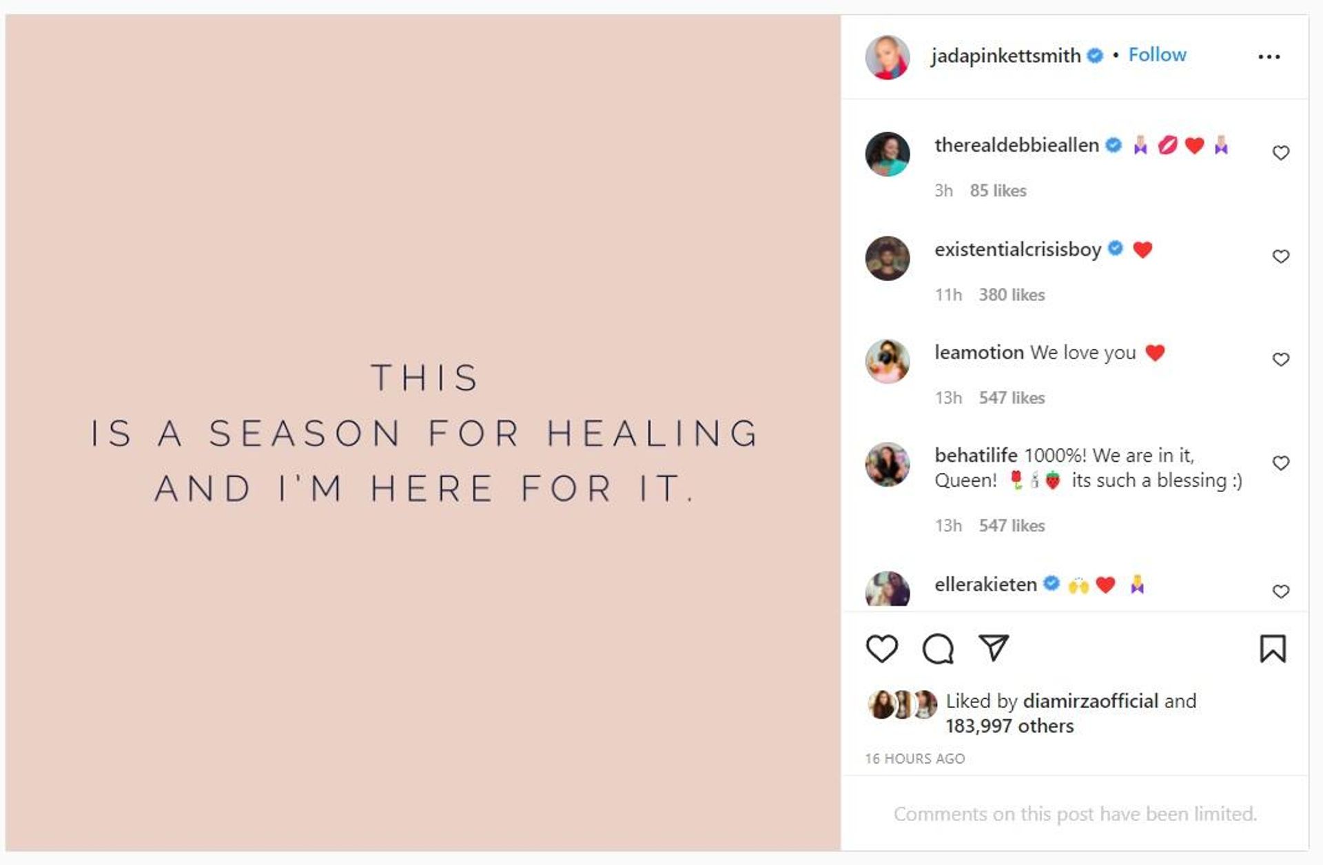 Screenshot of Hollywood star Jada Pinkett Smith's Instagram post - Sputnik International, 1920, 30.03.2022