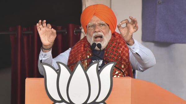 Indian Prime Minister Narendra Modi speaks during an election rally in Jalander, in the Indian state of Punjab, Monday, Feb. 14, 2022 - Sputnik International