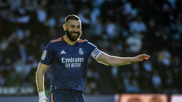 Real Madrid's French forward Karim Benzema reacts during the Spanish League football match between RC Celta de Vigo and Real Madrid CF at the Balaidos stadium in Vigo on April 2, 2022. Real Madrid's French forward Karim Benzema reacts during the Spanish League football match between RC Celta de Vigo and Real Madrid CF at the Balaidos stadium in Vigo on April 2, 2022. - Sputnik International