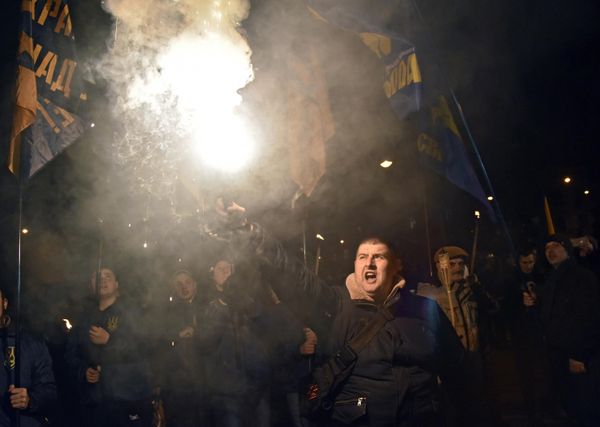 2018: Lvov. Participants of a nationalist march. Processions and marches have proven an effective tool for involving teenagers and young people in the ranks of neo-Nazi organisations. - Sputnik International