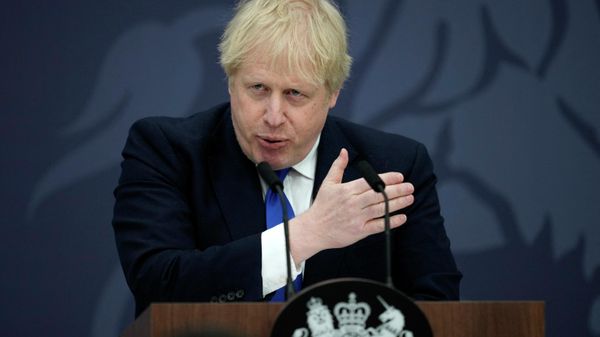 Britain's Prime Minister Boris Johnson makes a speech on immigration, at Lydd Airport, in south east England, on  April 14, 2022. - Sputnik International