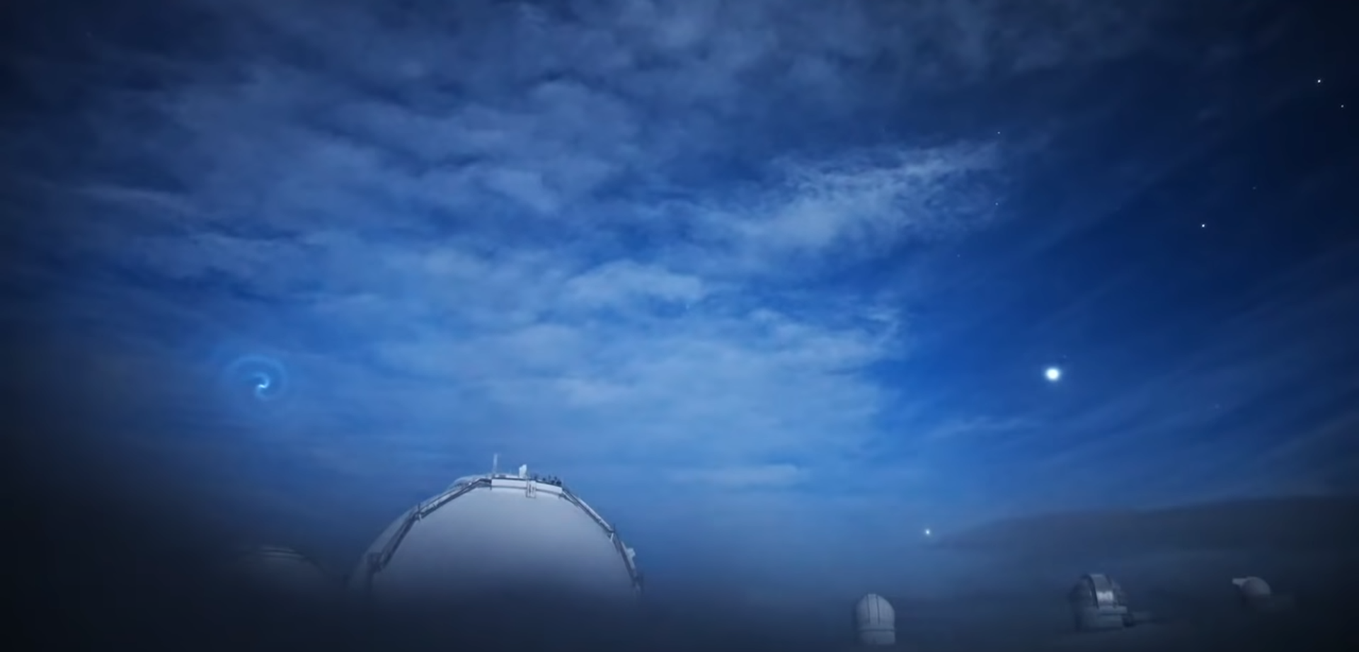 Screenshot from the video captured by the Subaru Telescope in Hawaii, showing a weird shiny spiral in the sky above Mauna Kea Screenshot from the video captured by the Subaru Telescope in Hawaii, showing a weird shiny spiral in the sky above Mauna Kea - Sputnik International, 1920, 21.08.2022