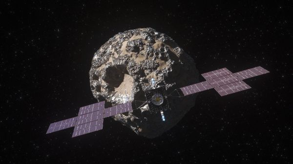 This illustration, updated as of March 2021, depicts NASA's Psyche spacecraft. Set to launch in August 2022, the Psyche mission will explore a metal-rich asteroid of the same name that lies in the main asteroid belt between Mars and Jupiter. The spacecraft will arrive in early 2026 and orbit the asteroid for nearly two years to investigate its composition.

 - Sputnik International