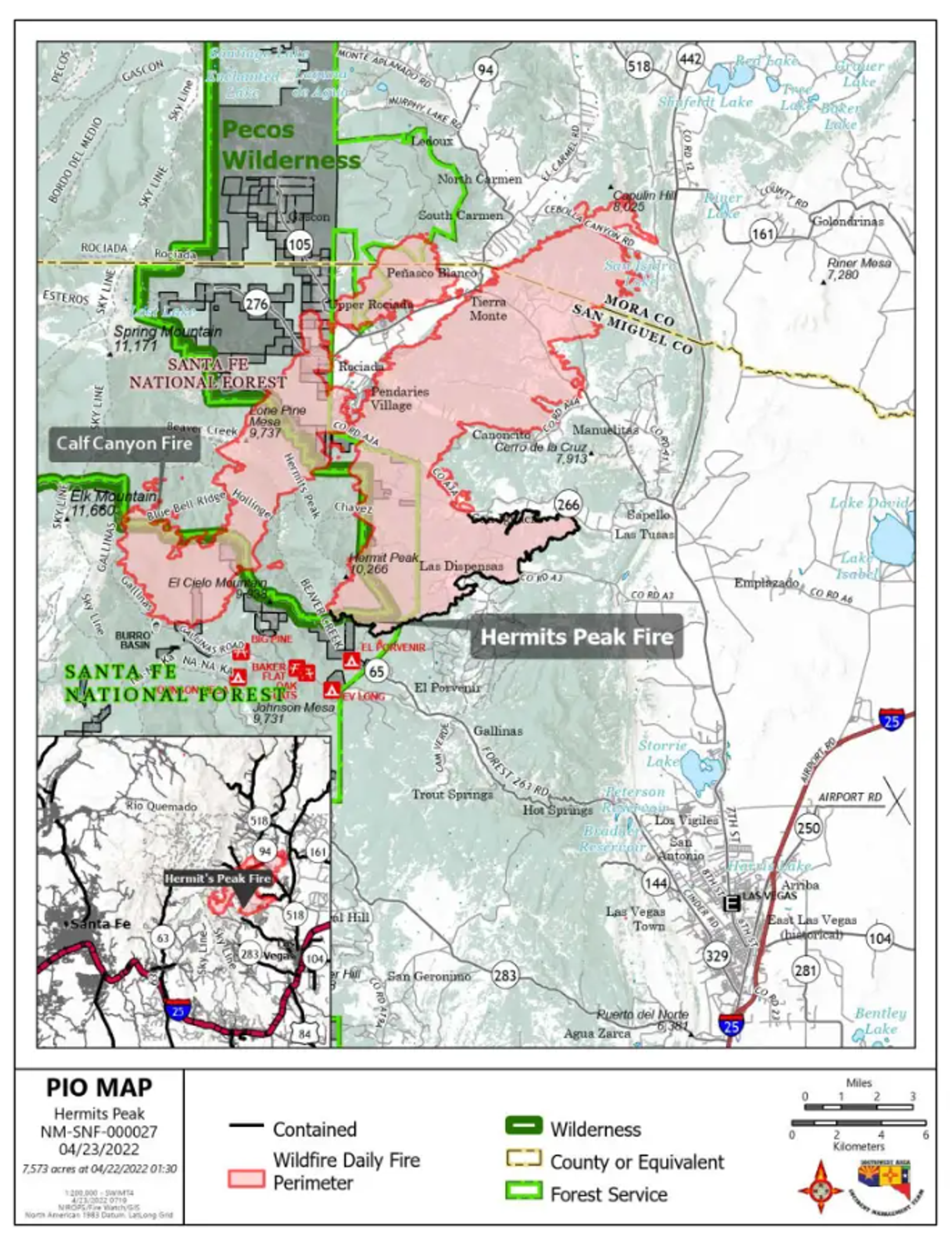Calf Canyon and Hermits Peak fires combine || Structure loss has occurred due to the extreme weather experienced yesterday that caused uncontrolled fire line that impacted communities. Firefighters and law enforcement are gaining access to the areas that are safe to do so. Damage assessments will be ongoing and when the information is gathered, residents will be contacted by the county.
For safety reasons, power has been proactively shut off in Pendaries, County Road A-3A, Rociada, Manelitas and Canoncito. There are several road closures, including Highway 518 from Sapello north to Buena Vista. The safety of firefighters and the public remains the number one priority. Calf Canyon and Hermits Peak fires combine || Structure loss has occurred due to the extreme weather experienced yesterday that caused uncontrolled fire line that impacted communities. Firefighters and law enforcement are gaining access to the areas that are safe to do so. Damage assessments will be ongoing and when the information is gathered, residents will be contacted by the county.
For safety reasons, power has been proactively shut off in Pendaries, County Road A-3A, Rociada, Manelitas and Canoncito. There are several road closures, including Highway 518 from Sapello north to Buena Vista. The safety of firefighters and the public remains the number one priority. - Sputnik International, 1920, 24.04.2022