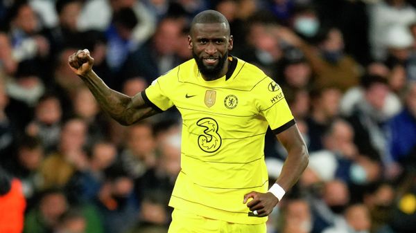 Chelsea's Antonio Rudiger celebrates after he scored his side's second goal during the Champions League, quarterfinal second leg soccer match between Real Madrid and Chelsea at the Santiago Bernabeu stadium in Madrid, Spain, Tuesday, April 12, 2022. - Sputnik International