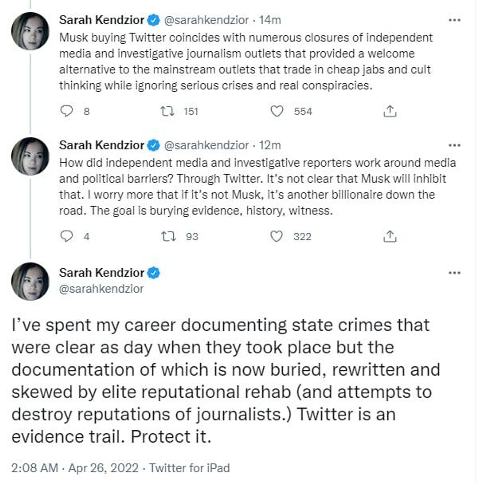 A screenshot of Sarah Kendzior's tweet - Sputnik International, 1920, 25.04.2022