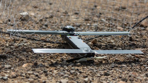 This image provided by the U.S. Marine Corps, shows a Switchblade 300 10C drone system being used as part of a training exercise at Marine Corps Air Ground Combat Center Twentynine Palms, Calif., on Sept. 24, 2021. - Sputnik International