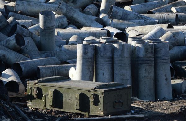 Shell casings in a destroyed Ukrainian fortified area on the outskirts of the town Debaltseve. Ukraine has been using shells identical to these to attack Donbass cities for the past eight years. - Sputnik International