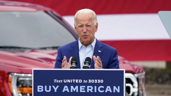 In this Wednesday, Sept. 9, 2020 file photo, Democratic presidential candidate former Vice President Joe Biden speaks during a campaign event on manufacturing and buying American-made products at UAW Region 1 headquarters in Warren, Mich. - Sputnik International