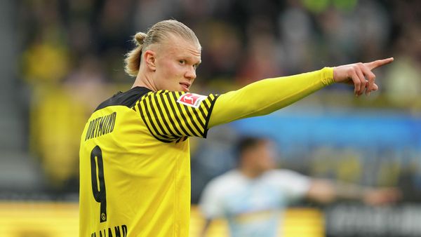 Dortmund's Erling Haaland reacts during a charity soccer match between Bundesliga team Borussia Dortmund and Dynamo Kyiv of Ukraine in the Signal Iduna Park in Dortmund, Germany, Tuesday, April 26, 2022. Dortmund's Erling Haaland reacts during a charity soccer match between Bundesliga team Borussia Dortmund and Dynamo Kyiv of Ukraine in the Signal Iduna Park in Dortmund, Germany, Tuesday, April 26, 2022. - Sputnik International