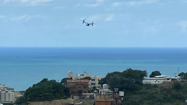 IN this Thursday, March 19, 2020 file photo, a U.S. Marine Osprey is seen taking off from the U.S. Embassy in Aukar, northeast of Beirut, Lebanon - Sputnik International