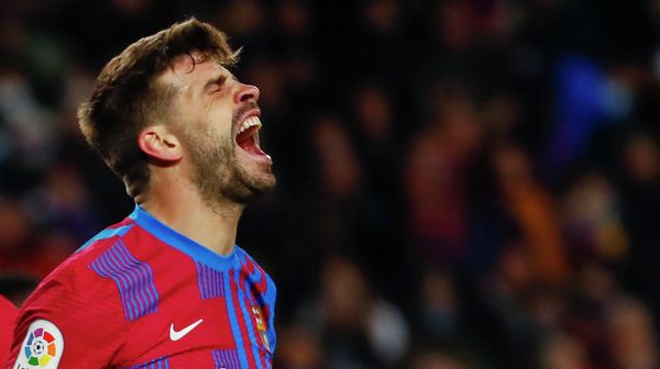 Barcelona's Gerard Pique reacts during the Spanish La Liga soccer match between FC Barcelona and Sevilla at the Camp Nou stadium in Barcelona, Spain, Sunday, April 3, 2022 - Sputnik International