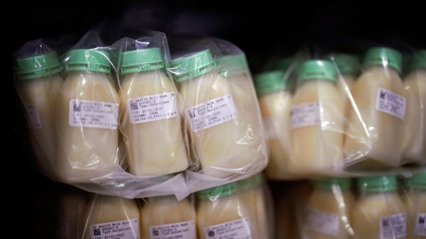 Pasteurized donor human milk sits in a refrigerator at the University of California Health Milk Bank, Friday, May 13, 2022, in San Diego. The U.S. baby formula shortage has sparked a surge of interest among moms who want to donate breast milk to help bridge the supply gap as well as those seeking to keep their babies fed.  - Sputnik International
