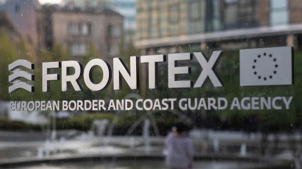 The logo of European Union border force Frontex is pictured at the headquarters in Warsaw, Poland, on August 5, 2019 - Sputnik International
