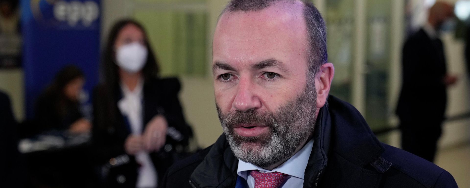 Chairman of the European People's Party group of the European Parliament Manfred Weber, talks to media as he arrives for a EPP meeting, a group of conservative European leaders which gathers ahead of a European Union summit in Versailles, Thursday, March 10, 2022 in Paris. According to a draft of the summit's conclusions obtained by The Associated Press, leaders will agree in Versailles that they must bolster resolutely (their) investment in defense capabilities and innovative technologies, and to continue efforts to make the EU a stronger and more capable security provider. (AP Photo/Francois Mori) - Sputnik International, 1920, 15.05.2022