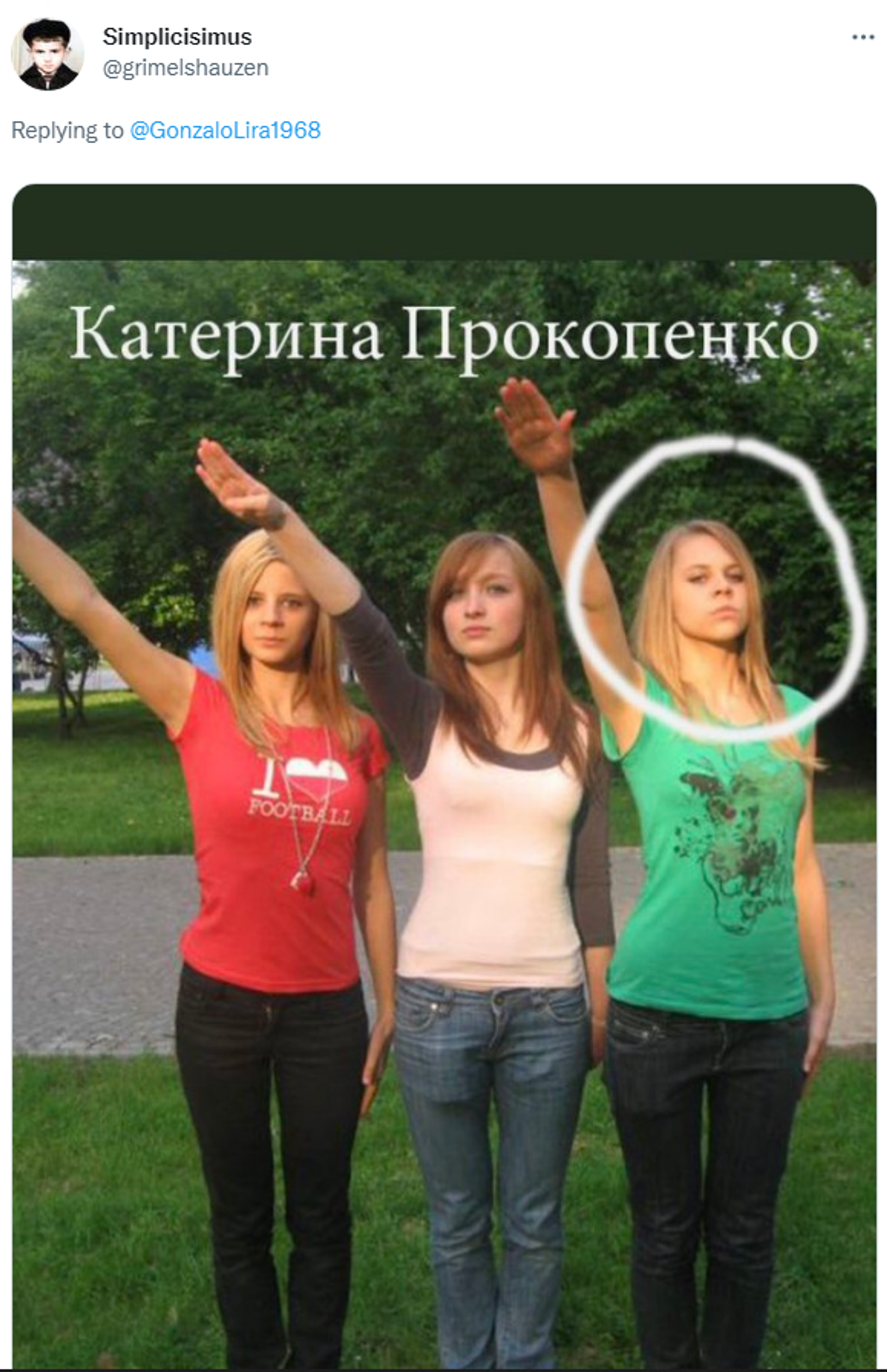 Tweeted image allegedly of Kateryna Prokopenko, wife of Azov Battalion commander Lieutenant Colonel Denis Prokopenko, giving the Nazi salute. - Sputnik International, 1920, 16.05.2022