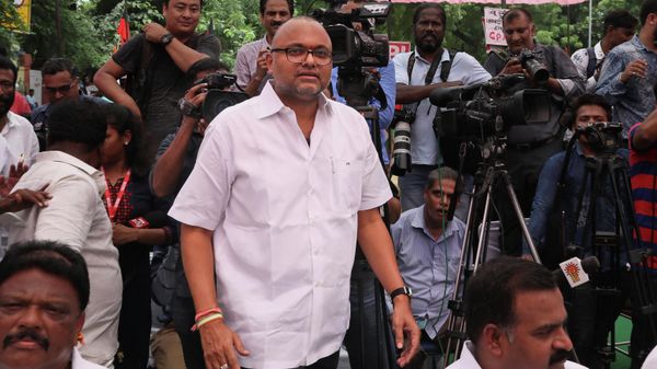 Karti Chidambaram, son of former Indian Finance Minister Palaniappan Chidambaram, arrives for an all party meeting to protest against the revocation of Kashmir's special constitutional status from Indian state of Jammu and Kashmir, in New Delhi, India, Thursday, Aug. 22, 2019 - Sputnik International