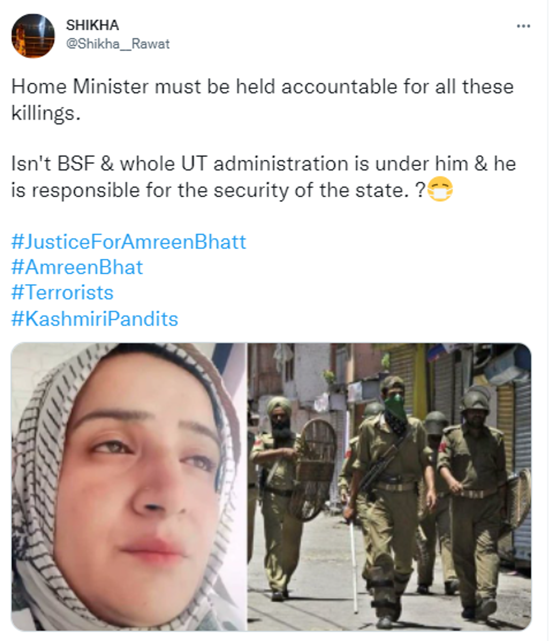 A Twitter User Expresses Anger over Killing of Amreen Bhat - Sputnik International, 1920, 26.05.2022