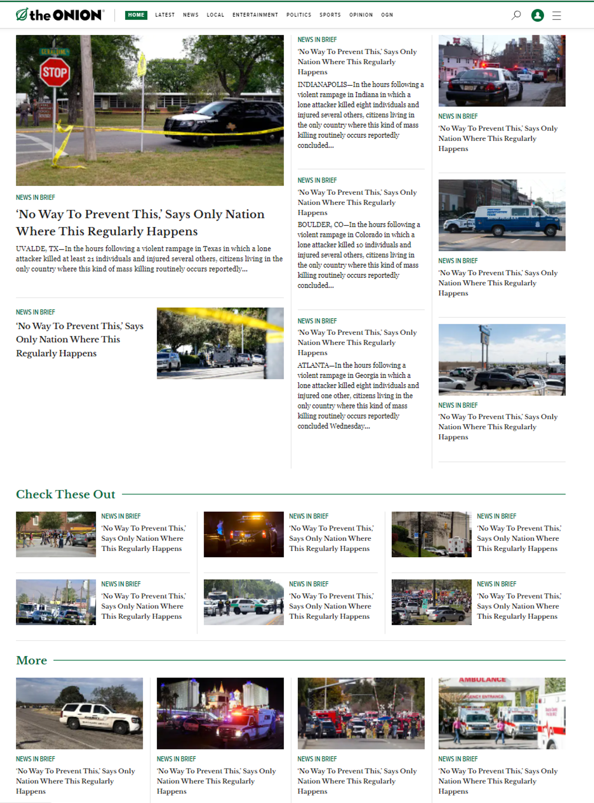 On May 26, 2022, satirical news website The Onion put on its front page all 21 versions of its story “No way to prevent this’, says only nation where this regularly happens” printed in response to mass shooting events in the United States. On May 26, 2022, satirical news website The Onion put on its front page all 21 versions of its story “No way to prevent this’, says only nation where this regularly happens” printed in response to mass shooting events in the United States. - Sputnik International, 1920, 26.05.2022