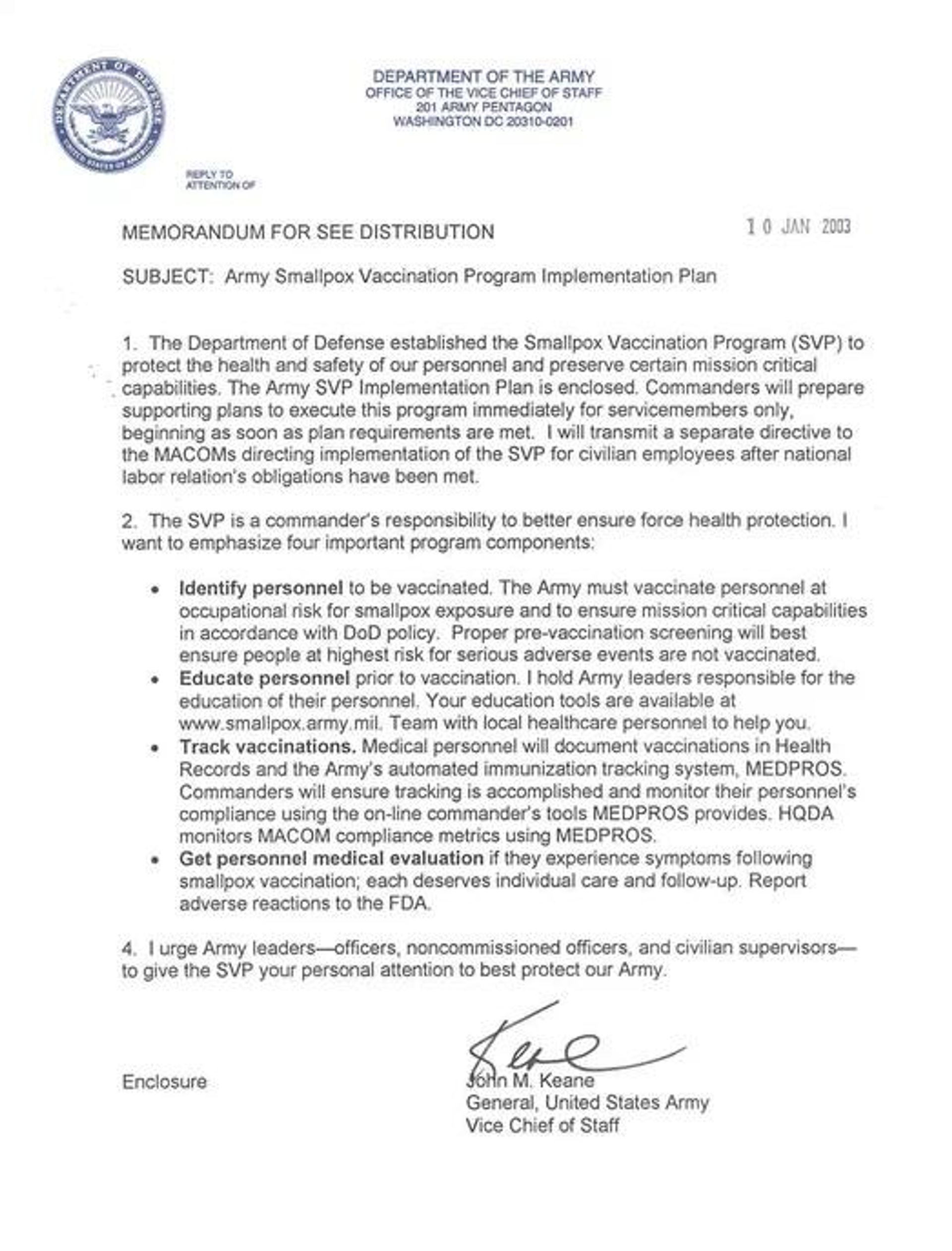 Excerpt from 2003 memorandum on Pentagon's mandatory smallpox vaccination programme. - Sputnik International, 1920, 27.05.2022