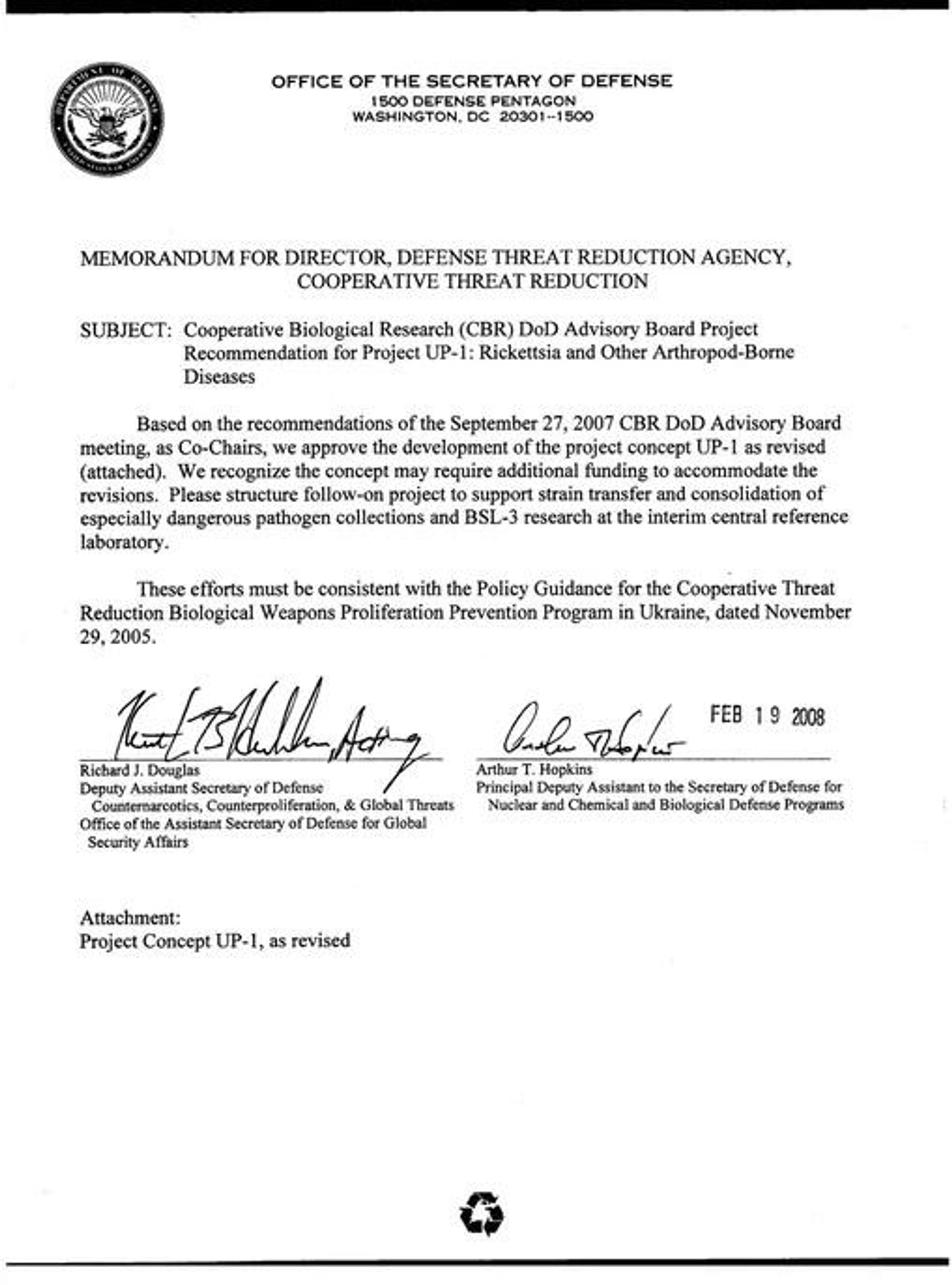 DoD Memorandum approving project UP-1 dated 19 February, 2008. - Sputnik International, 1920, 27.05.2022