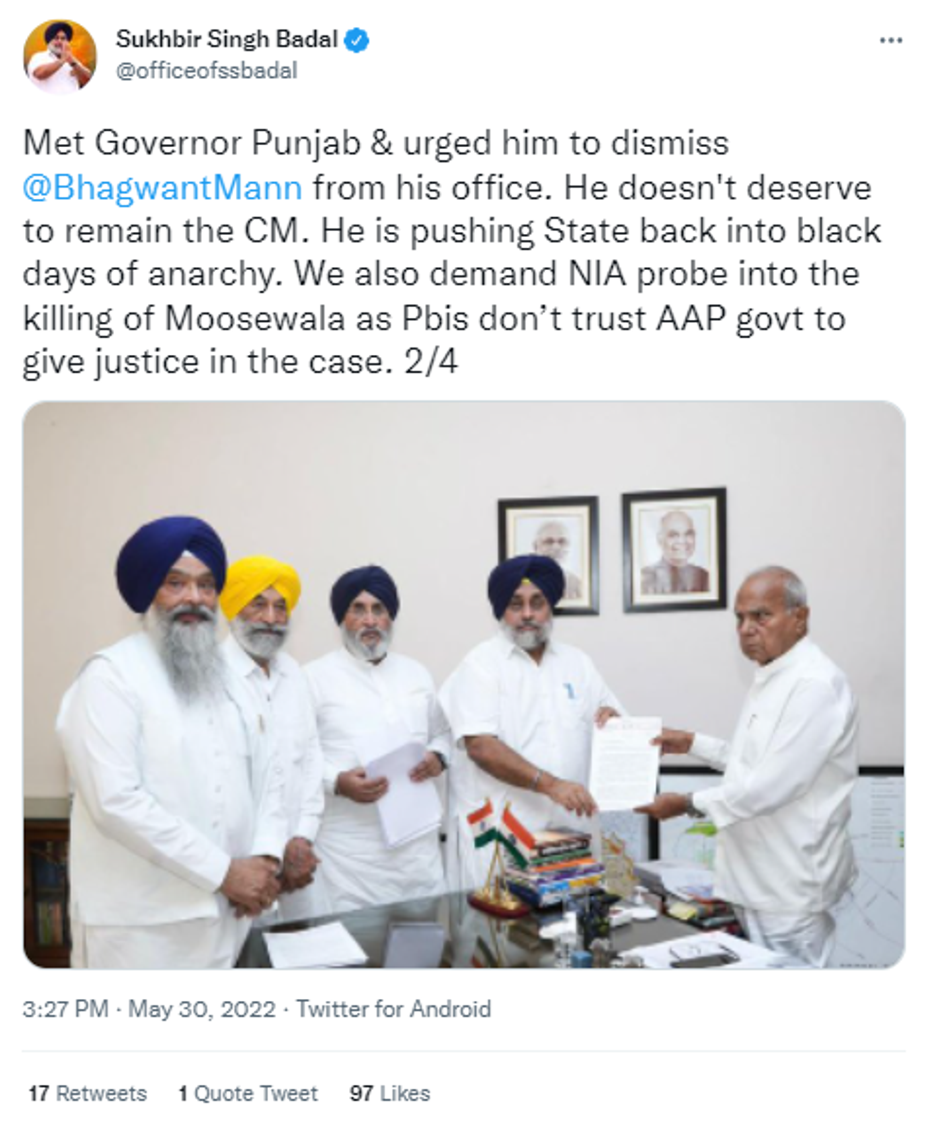 Shiromani Akali Dal Chief Sukhbir Singh Badal Asks Punjab Governor to Dismiss AAP Government - Sputnik International, 1920, 30.05.2022