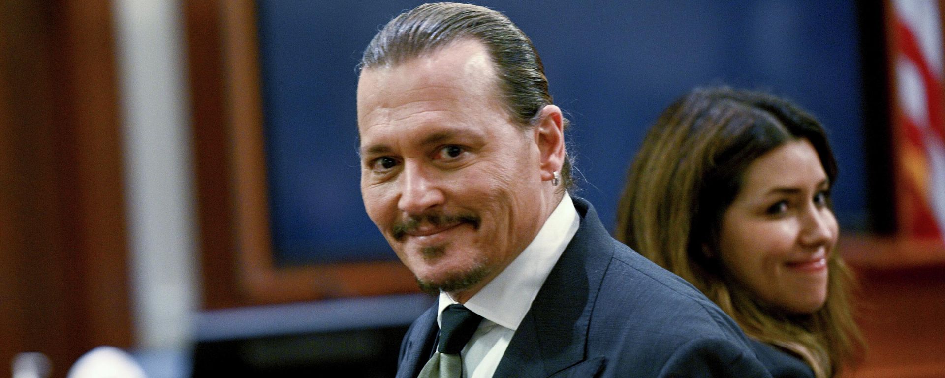 Actor Johnny Depp, left, and his attorney Camille Vasquez appear in the courtroom at the Fairfax County Circuit Court in Fairfax, Va., Tuesday, April 26, 2022 - Sputnik International, 1920, 02.06.2022