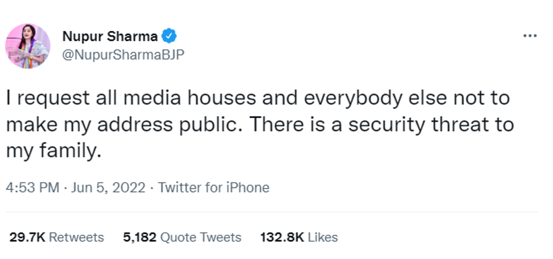 Screenshot of suspended BJP spokesperson Nupur Sharma's Twitter post - Sputnik International, 1920, 14.06.2022